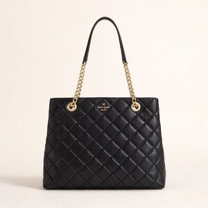 Kate Spade Emery Court Willis Tote Black Leather Quilted with Gold Chain